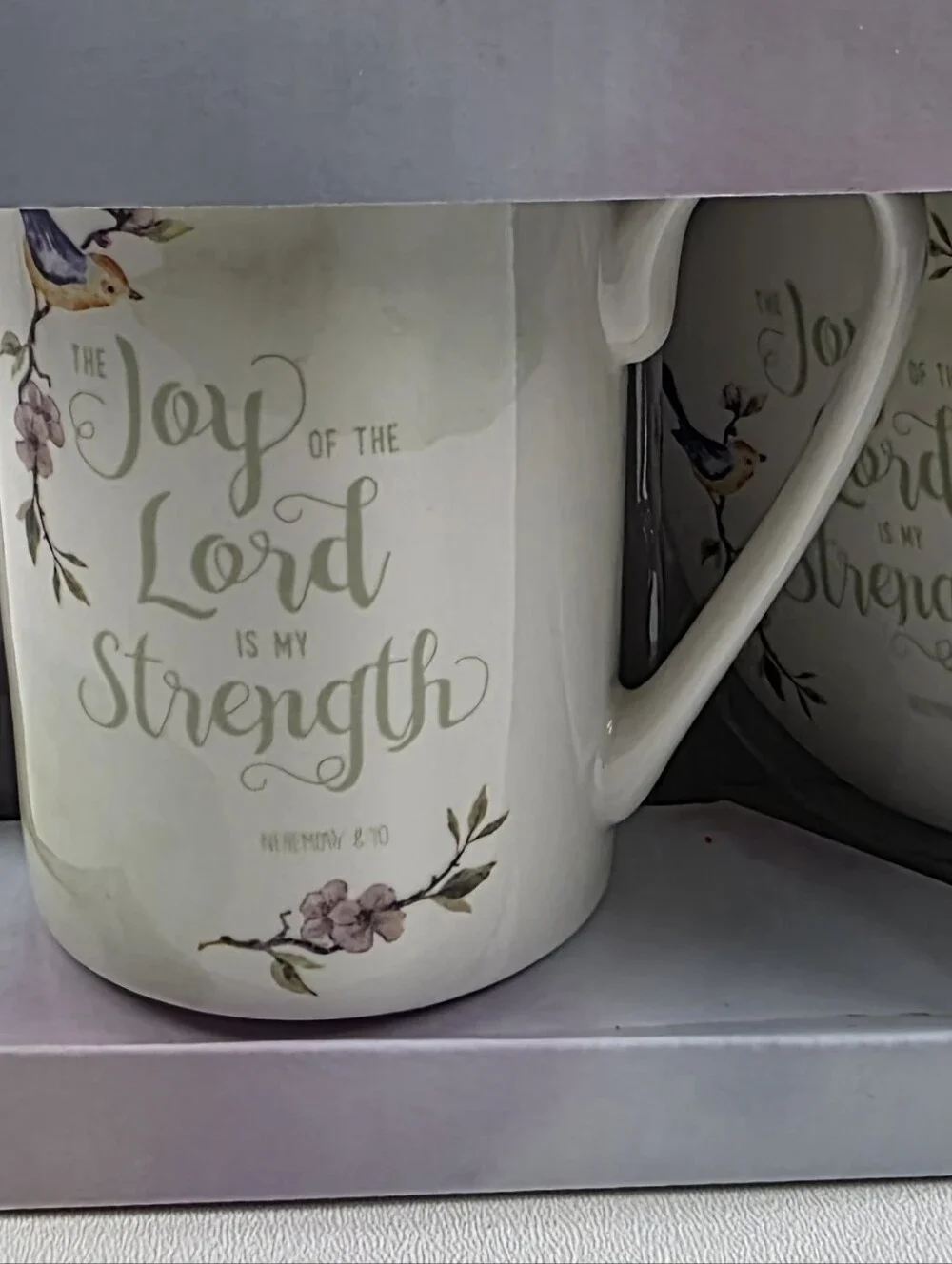 Inspirational Floral Ceramic Mug And Coaster Set - White with Pastel Accents!